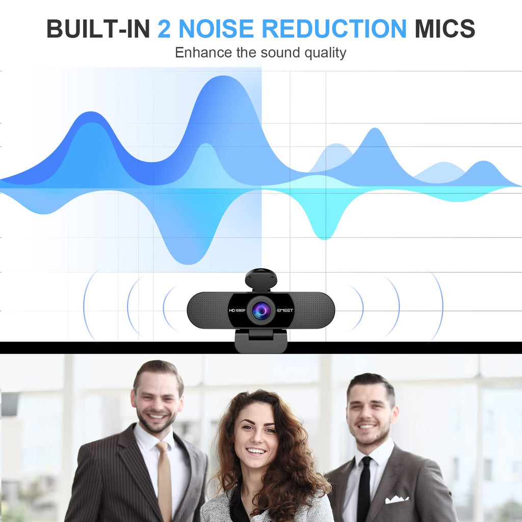 EMEET 1080P Webcam with Microphone, C960 Web Camera, 2 Mics, 90° FOV, USB Type-A & A-to-C Adapter, Plug&Play Computer Camera for Online Calling/Conferencing, Zoom/Teams/Facetime/YouTube, 2025 Version