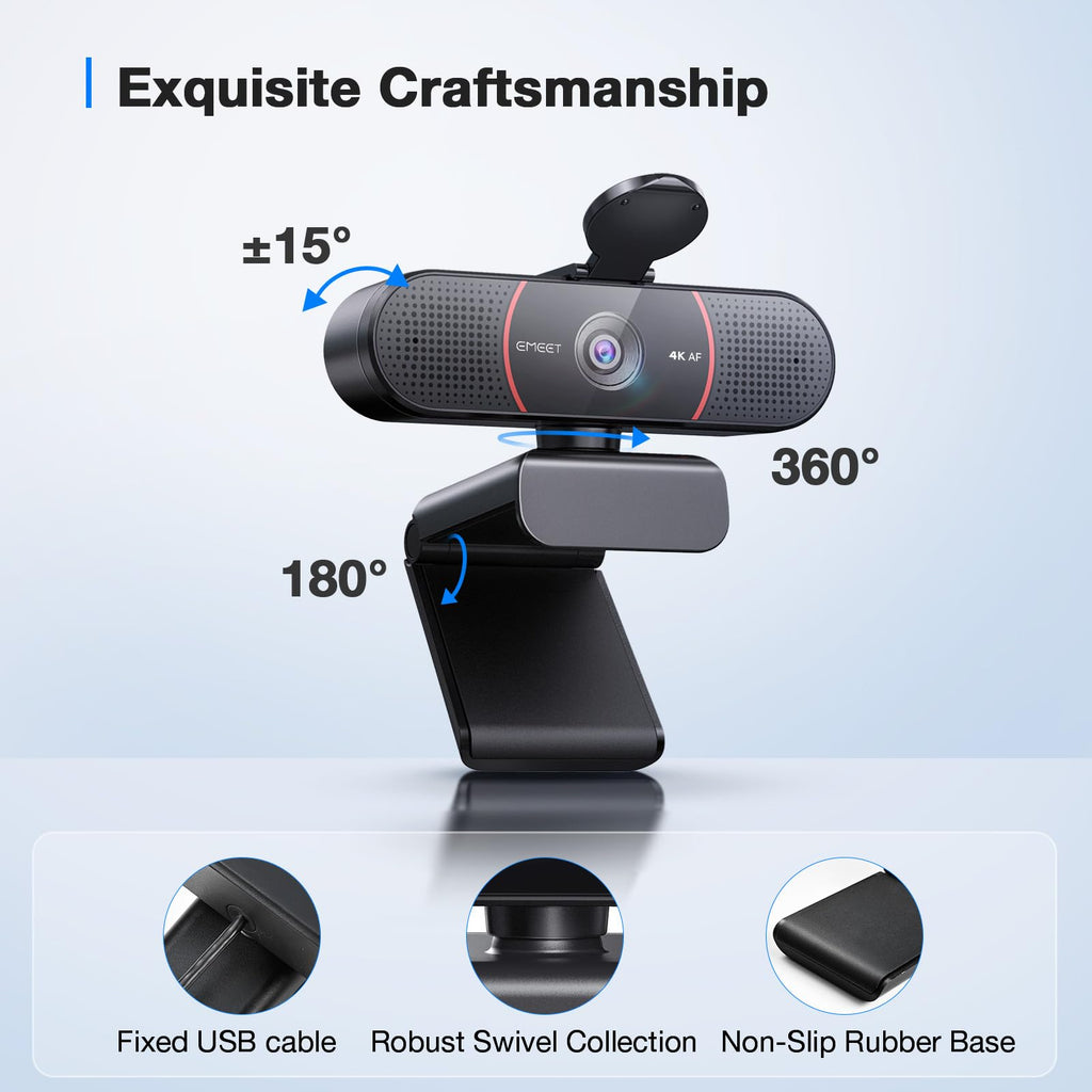 EMEET 1080P Webcam with Microphone, C960 Web Camera, 2 Mics, 90° FOV, USB Type-A & A-to-C Adapter, Plug&Play Computer Camera for Online Calling/Conferencing, Zoom/Teams/Facetime/YouTube, 2025 Version